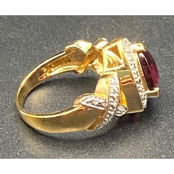 Vermeil Sterling Silver Trillion Cut Red Faux Ruby Ring 5.5g Sz 7 Red Rose Box - Picture 7 of 11